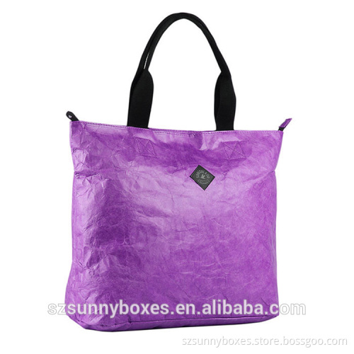 Super Light Weight Waterproof Tyvek Paper Shoulder Shopping Bag With Zipper Closure
